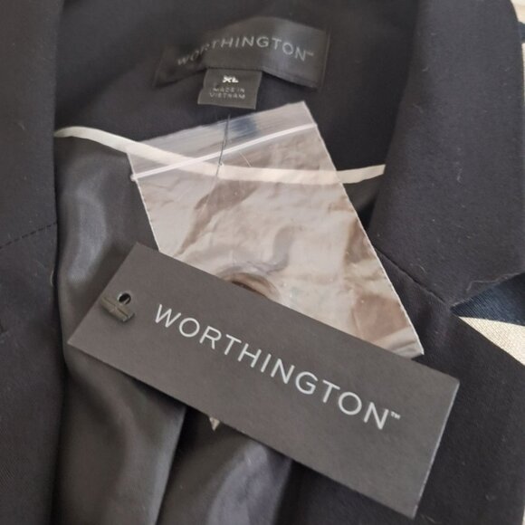 Worthington Blazer Striped Shoulder Pads Black Cream Womens XL Large Button - Picture 10 of 14